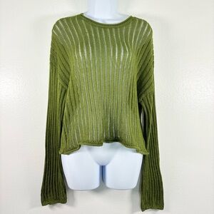 Double Zero Olive Green Open Knit Extended Long Sleeved Layering Top SzM
